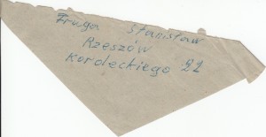 kawałek koperty zachowany w dokumentach z adresem Stanisława Fruga, może to brat Agaty